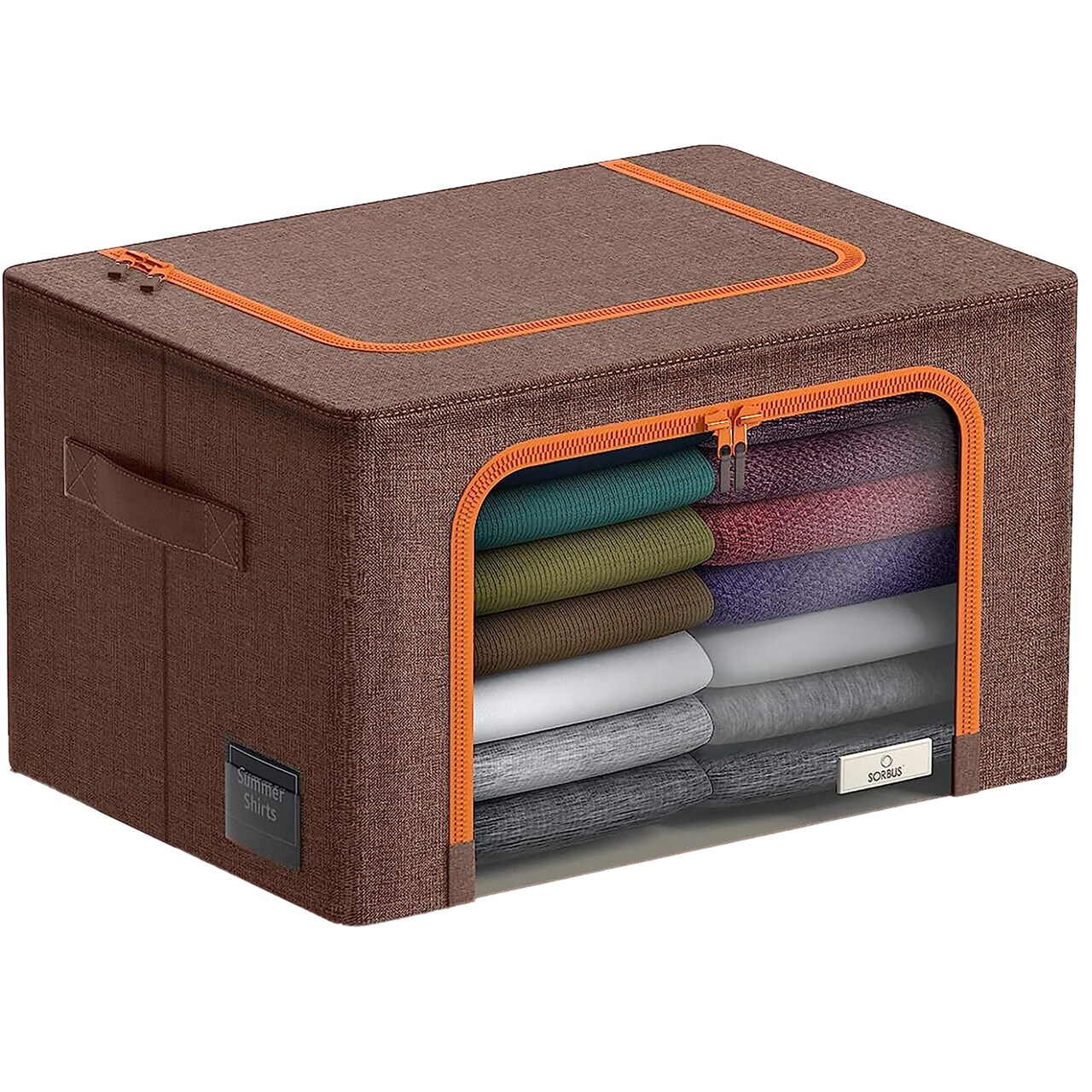 Sorbus 1 Pack Storage Bin with Metal Frame, Stackable Clothes Organizer Bag with Window & Handles, Organization for Bedding Linen & Clothing